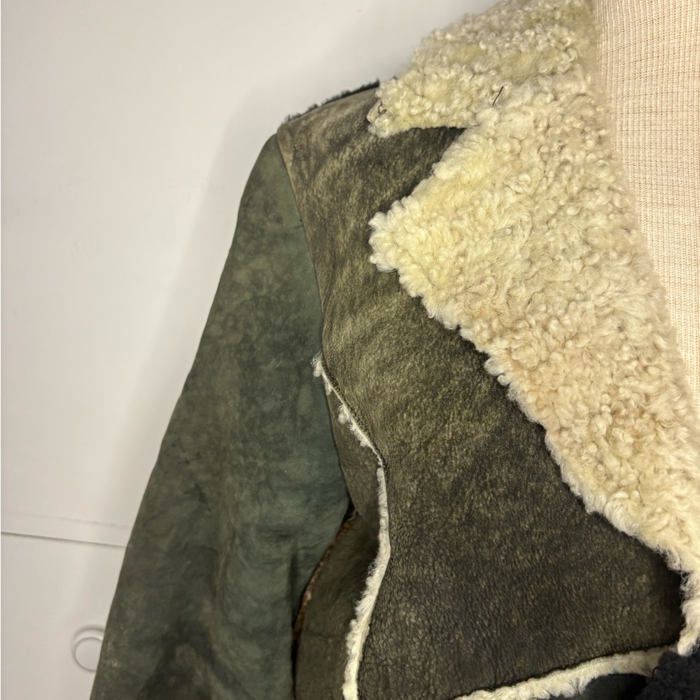 Vintage Patchwork Leather Jacket With Shearling - image 5
